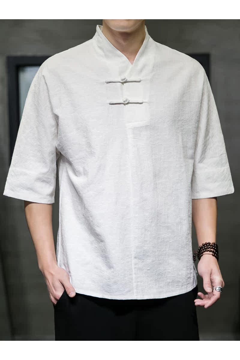 T910*风暗纹提花古风复古中袖T恤男士禅服居仕服*P55,男装T恤,星座1516（原B303）