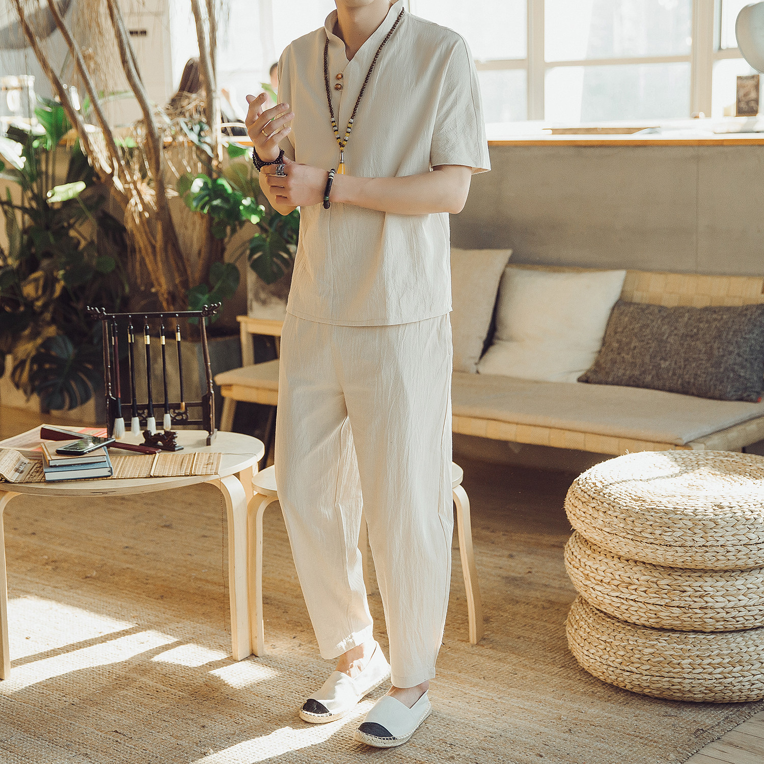 DY10* 风古风棉麻立领T恤套装家居服居仕服禅服 *P55图片