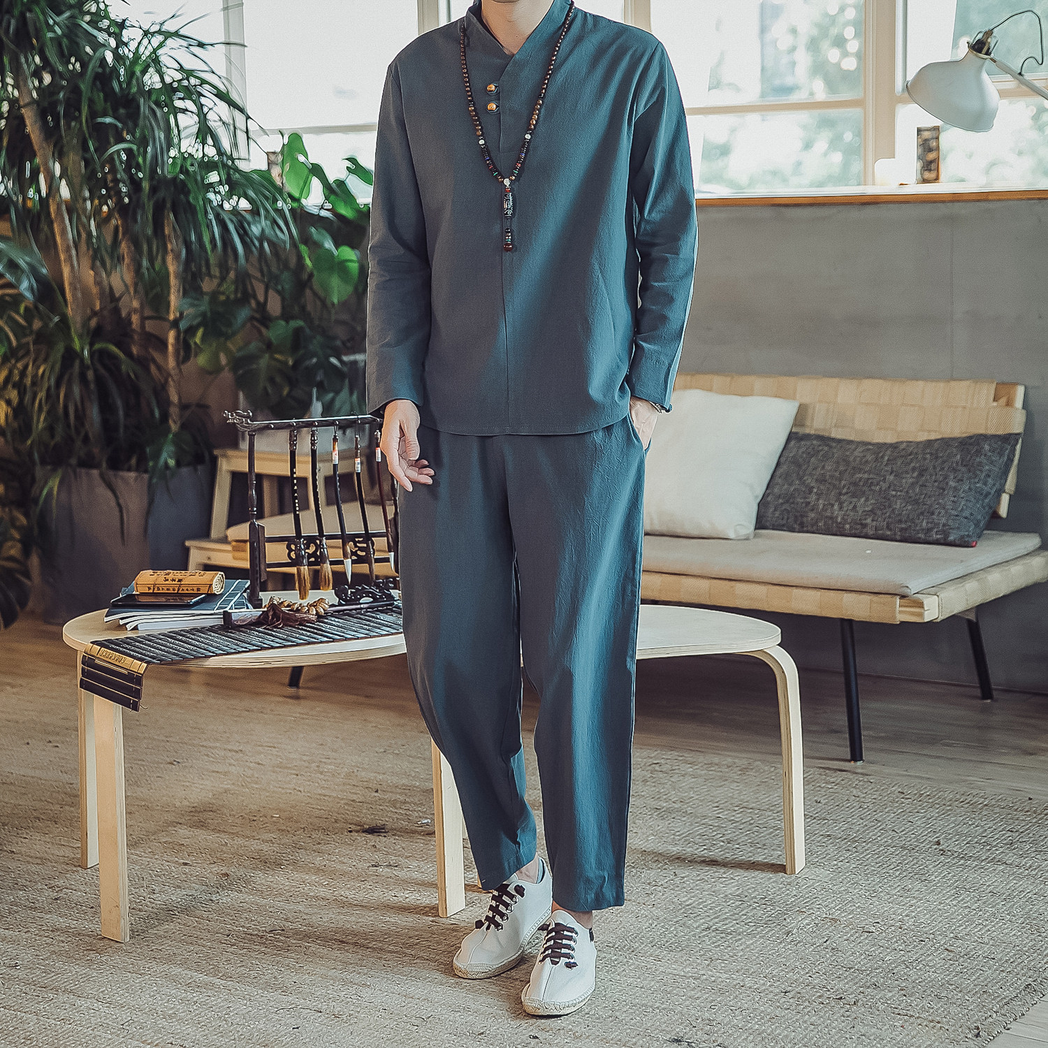 DY15*风棉麻透气古风长袖T恤男套装禅服茶服居仕服*P70,男装T恤,星座1516（原B303）