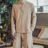 DY15*男士棉麻透气复古风长袖套装禅服居仕服*P70，男装休闲套装，星座1516（原B303）
