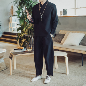 DY15* 风棉麻透气古风长袖T恤男套装禅服茶服居仕服 *P70图片