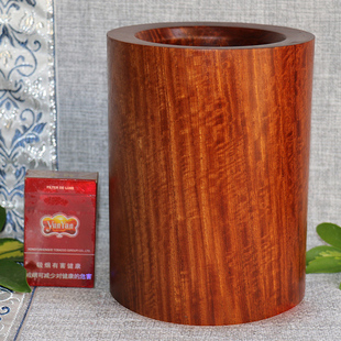 红木霸气大笔筒缅甸花梨木雕精美纹理圆柱怀旧复古书画筒20*15CM