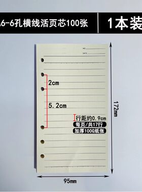 毅力达活页芯 HD-0097 6孔活页替芯 100G彩色书写纸 活动内页48K