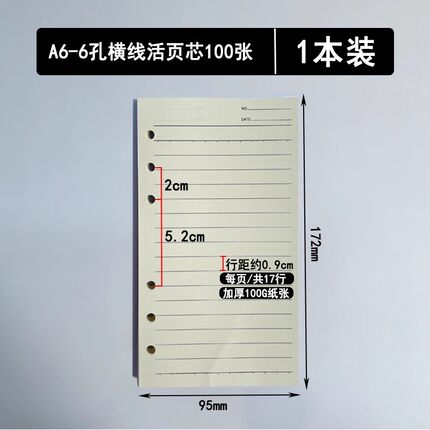 毅力达活页芯 HD-0097 6孔活页替芯 100G彩色书写纸 活动内页48K