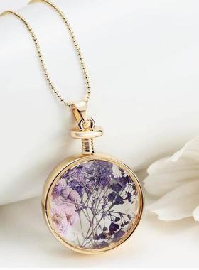 金色圆形天然植物森系日韩项链