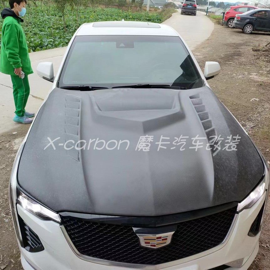 凯迪拉克CT4改装碳纤维开孔机盖 CT4碳纤轻量化引擎盖车头盖包围