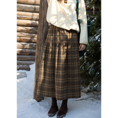 温柔显瘦 「MISAZ」学院淑女 复古格子拼接蛋糕裙 纯色大摆伞裙