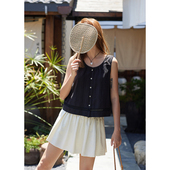 背心 「MISAZ」夏日回响 肌理感纯棉无袖 小花边拼接伞形显瘦上衣