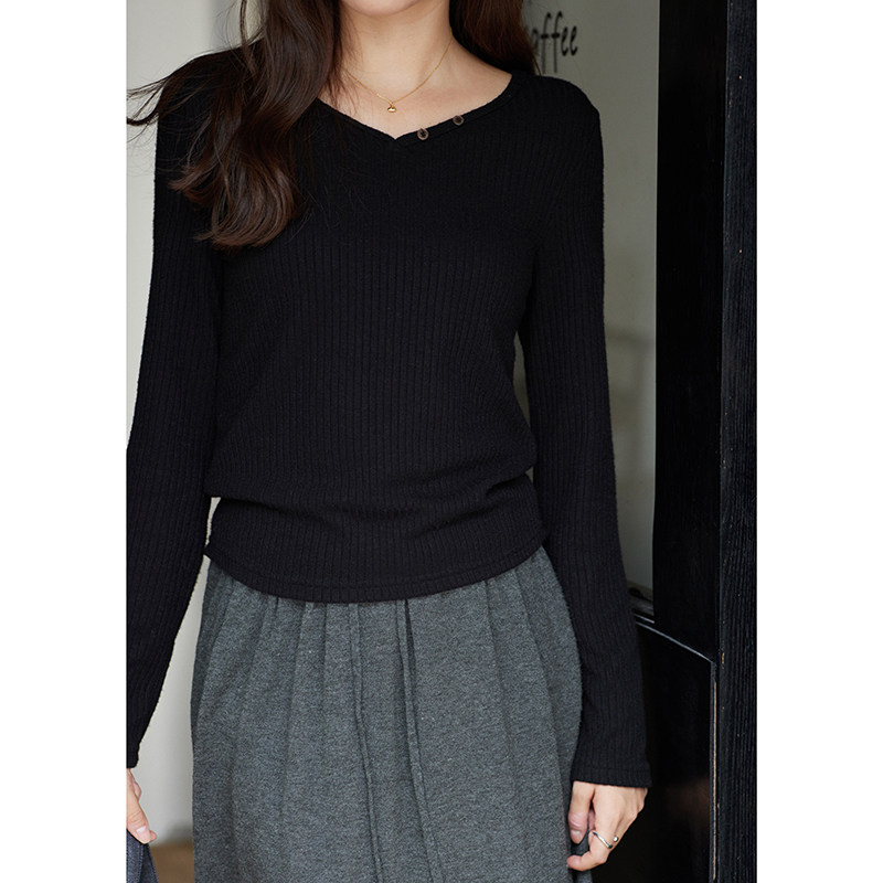 「MISAZ」招牌打底t！三色坑条软糯弹力T恤 设计感修身百搭针织衫