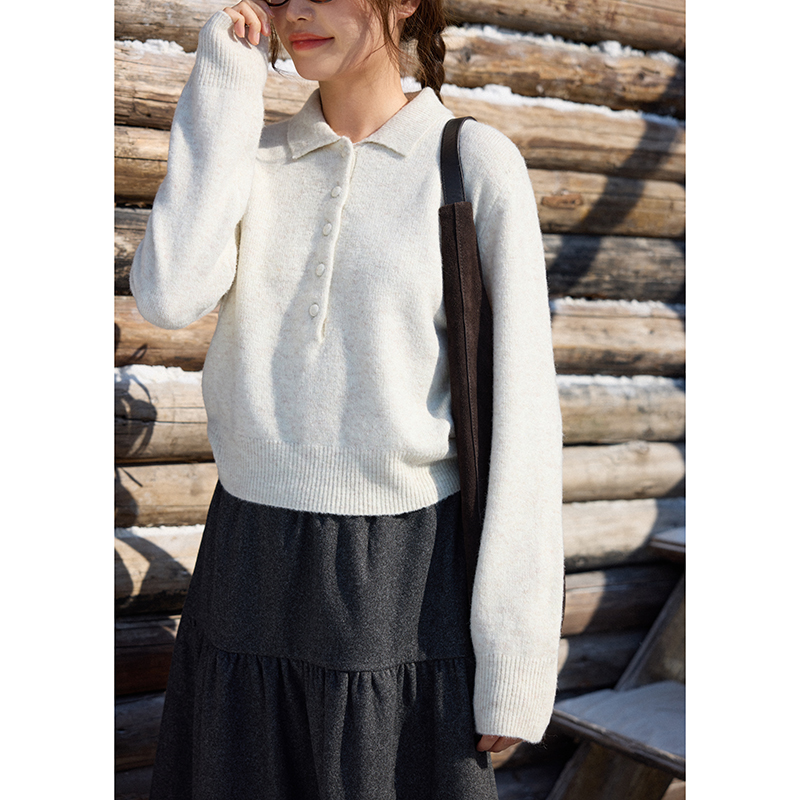 MISAZ气质polo领亲肤纽扣毛衣