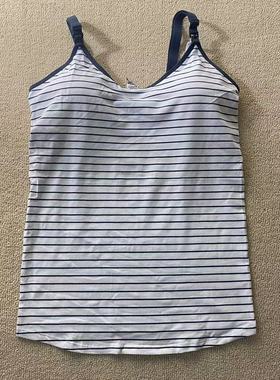 11102BX细肩带运动吊带背心女带胸垫条纹健身训练透气速干健身衣