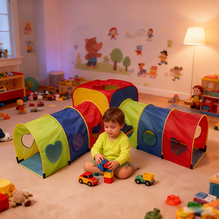 新款儿童帐篷游乐场拱形爬行钻洞隧道通道家用户外组合款游戏玩具