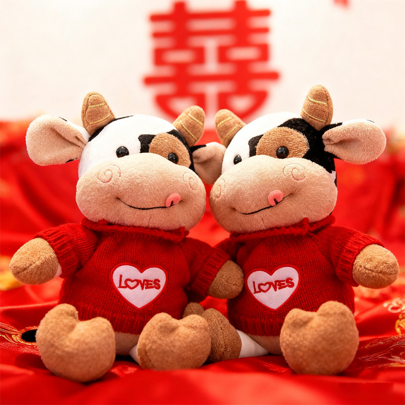可爱情侣奶牛毛绒玩偶公仔婚庆布置结婚装饰品摆件新婚礼物手伴礼
