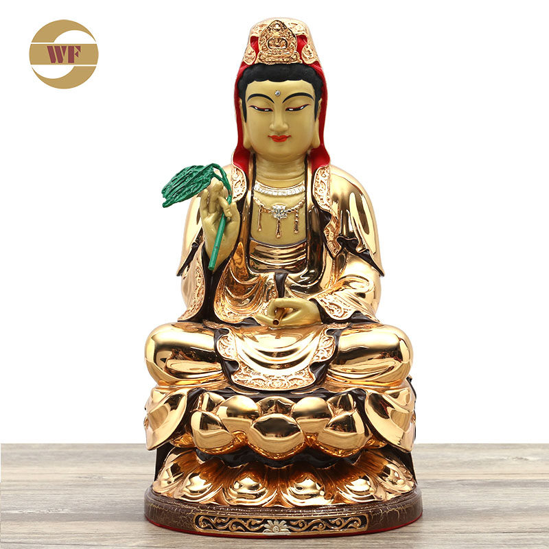 镀金黄铜观世音菩萨莲花送子观音佛像摆件寺庙居家用供奉西方三圣