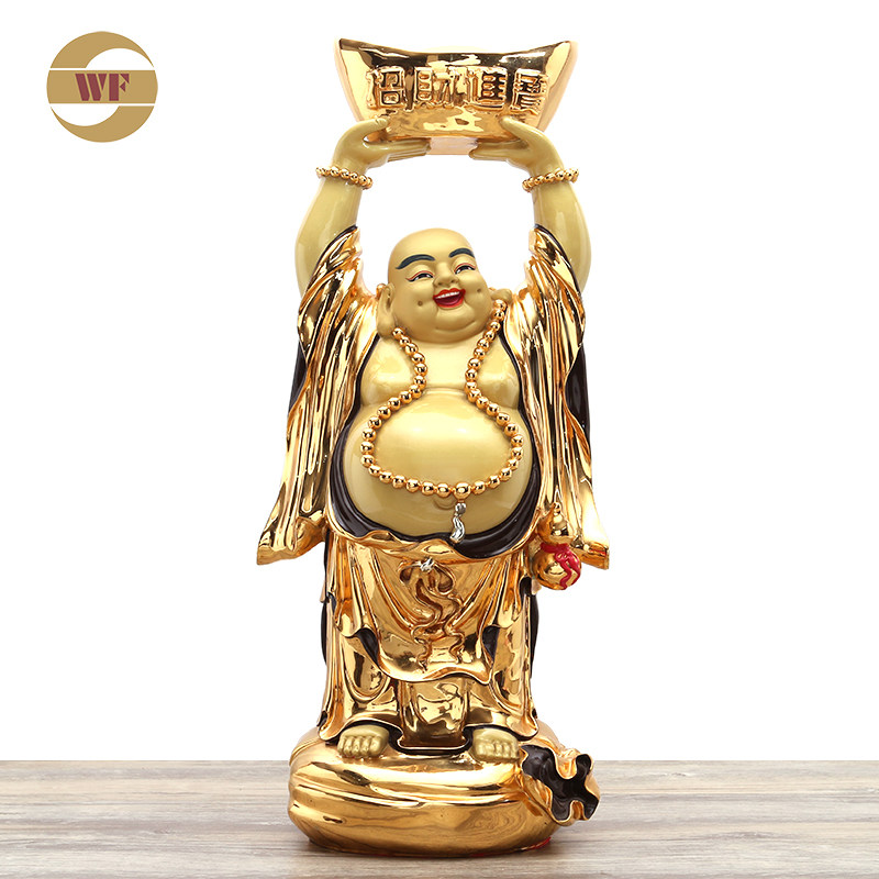 镀金黄铜弥勒佛像摆件笑佛大肚元宝弥勒菩萨装饰居家供奉商务礼品