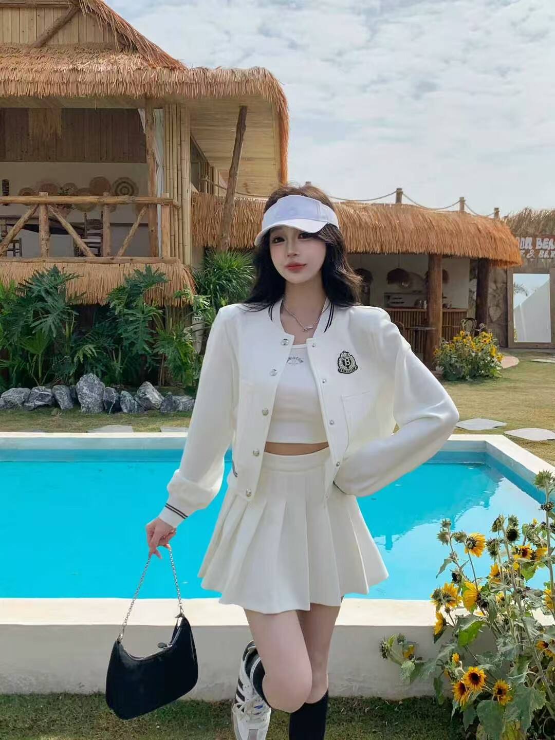 秋季新款休闲长袖棒球服外套百褶裙时尚减龄潮流学院风三件套女装