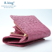 R.king品仕女钱包短款 迷你拉链小皮包真皮头层牛皮银包零钱皮夹子