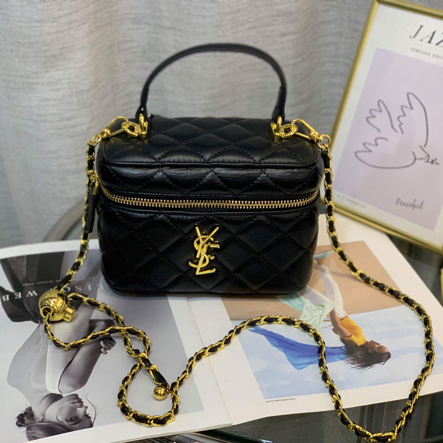 金球新款迷你盒子包菱格欧美字母牛皮小方包手提单肩斜挎女包2025