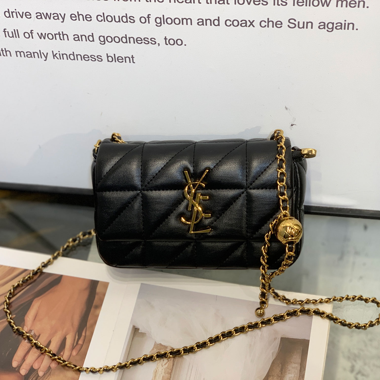 双磁扣复古金球洋气迷你牛皮小方包欧美字母单肩斜挎女包2025新款