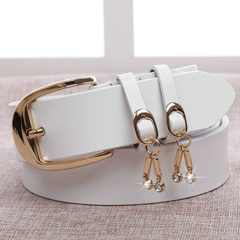 皮带女白色真皮牛仔裤百搭韩国