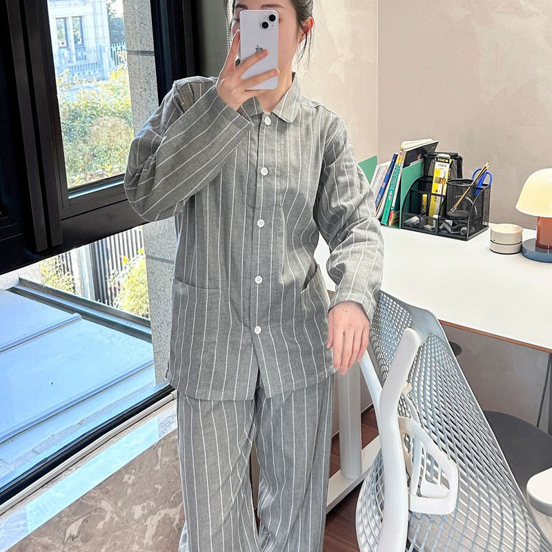 日系良品简约纯棉双层纱无侧缝春秋纱布短袖睡衣情侣男家居服套装,女士内衣/男士内衣/家居服,睡衣/家居服套装,淘宝优惠券,粉丝福利购,淘宝优惠卷