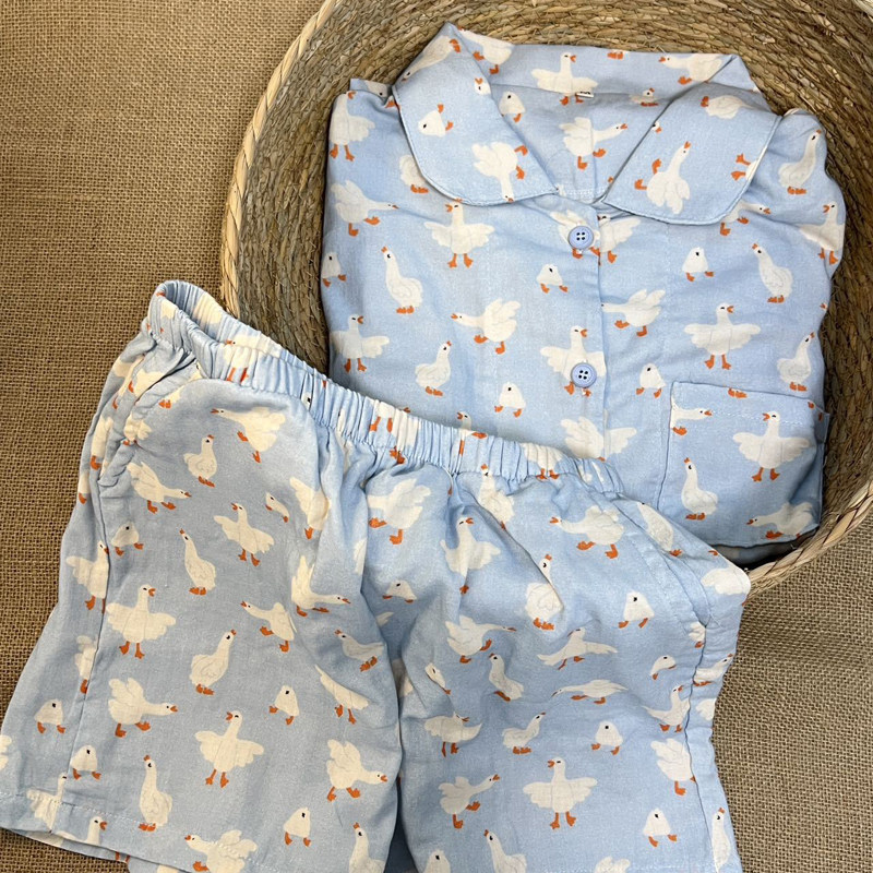 100%A类全棉日系睡衣女生翻领夏季短袖短裤小红书双层纱布家居服