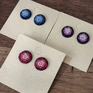 【畲族非遗文创】纯手工刺绣玫瑰花耳钉S925 民族风伴手礼