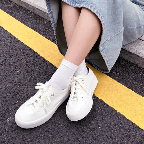 韩系牛皮厚底增高小白鞋女