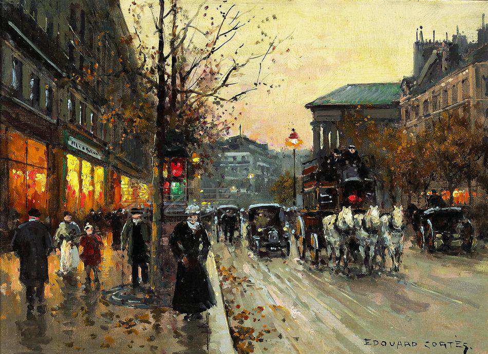 爱德华巴黎街景欧洲风景喷绘油画 客厅装饰画画芯油画布132