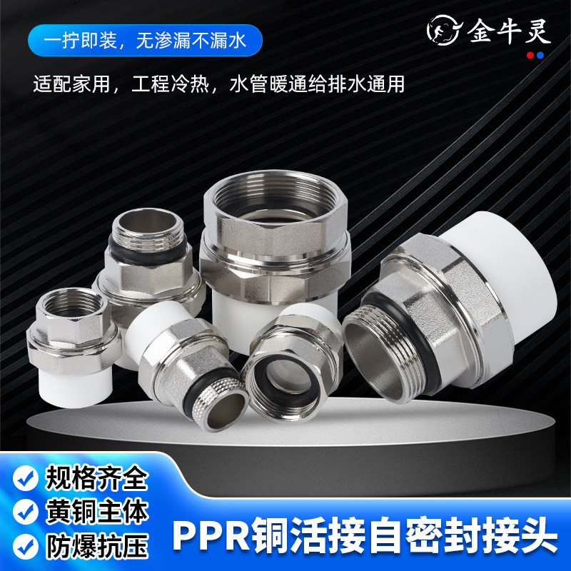 ppr铜活接自密封接头外丝内丝活接双头活接4分6分1寸ppr水管配件