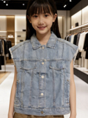 棵棵树女童牛仔马甲春装 儿童洋气时髦背心外套