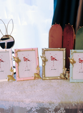 外贸出口竹节鸟白粉绿金色相框6寸7寸8寸树脂相框摆台法式精致