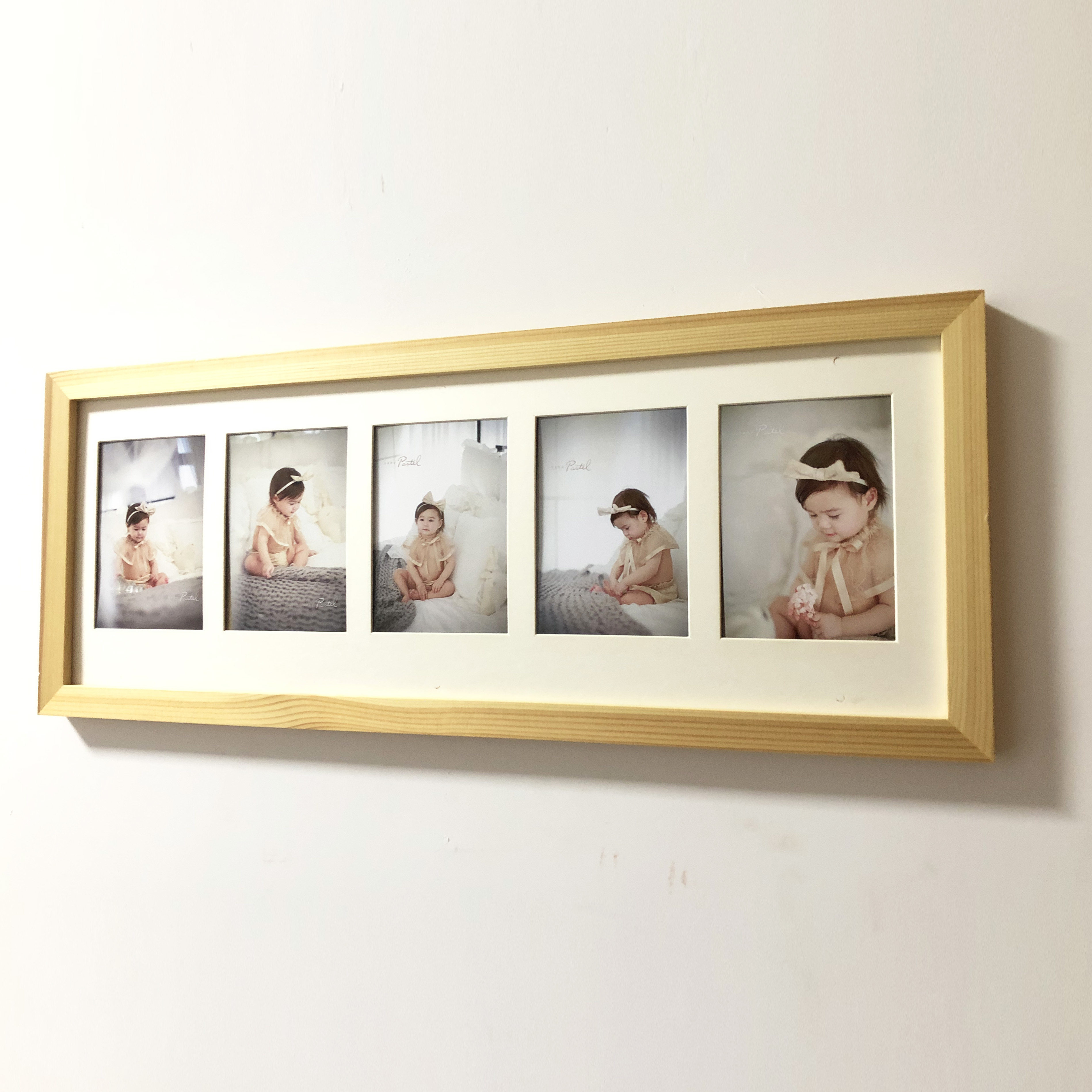 实木长相框五寸五连框挂墙相框婚纱照儿童照表情照集体合照简约