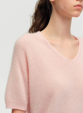 buy me a Friday 柔软轻薄呼吸感山羊绒V领针织短袖