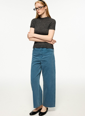 buy me a Friday 土耳其进口全棉复古水洗蓝弧形剪裁牛仔裤