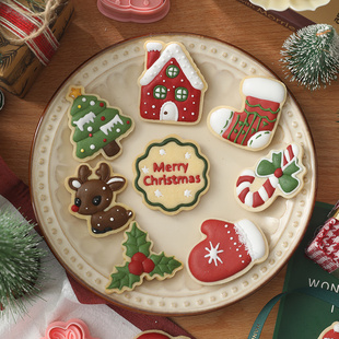 圣诞节饼干模具卡通姜饼人diy立体烘焙工具翻糖霜曲奇按压式家用