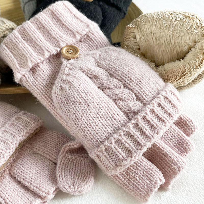 纯羊毛加绒加厚保暖女翻盖手套