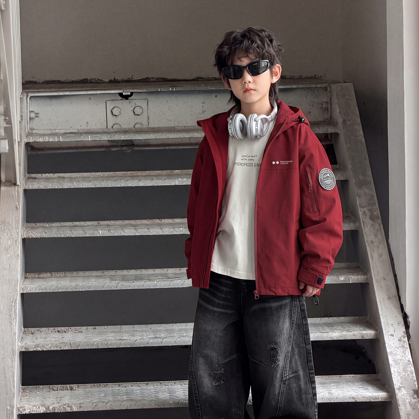 素与朴小町三木童装男童外套儿童秋季冲锋衣2026韩版连帽工装套装