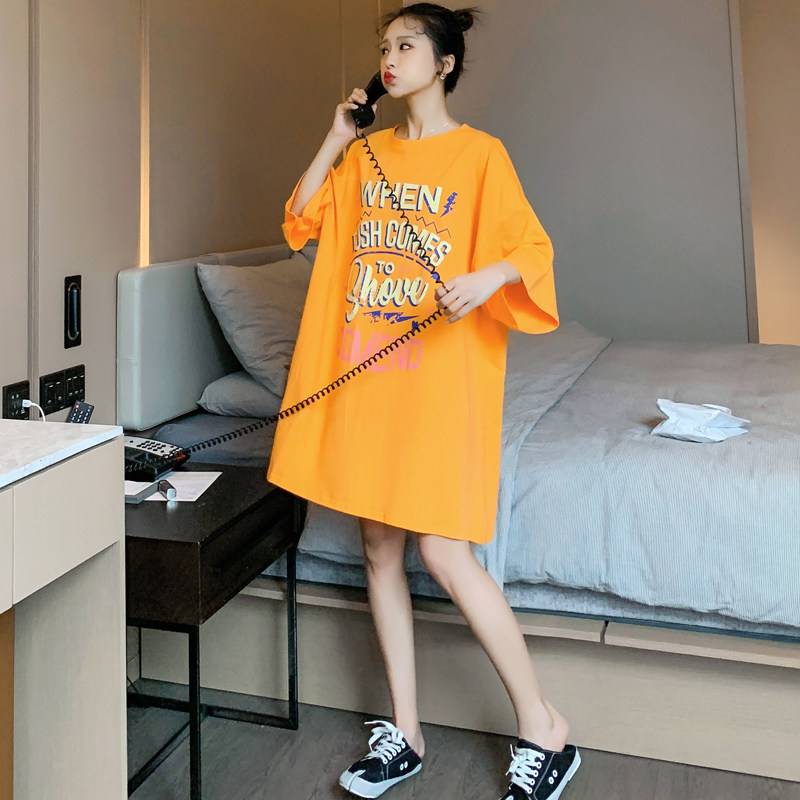 大碼女裝短袖t恤裙女橙色胖mm寬松中長款半袖上衣體恤新款韓版潮在類目 女裝/女士精品, 大碼女裝中 - 來自Buy2taobao.com提供專業的淘寶代購服務