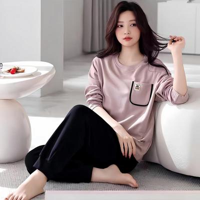 新款带胸垫100%纯棉睡衣女春秋