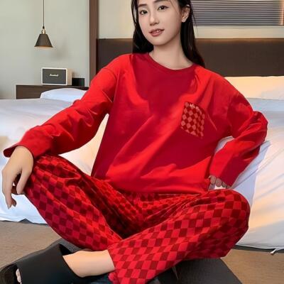 本命年睡衣女士100%纯棉春秋季