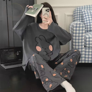 可外穿全棉家居服套装 新款 带胸垫夏季 长袖 100%纯棉睡衣女士春秋季