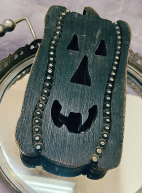 美式乡村复古做旧万圣节黑色南瓜木珠摆件厚实木质孤品不退换