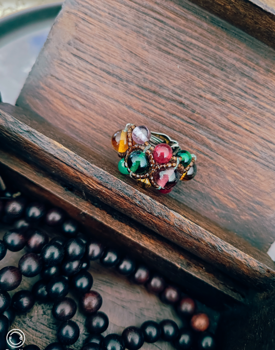 tintage老货古董七彩琉璃珠子编制耳环耳夹