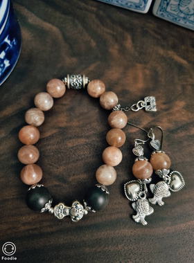 橙月光沉香如意手串、耳环一套孤品设计款~