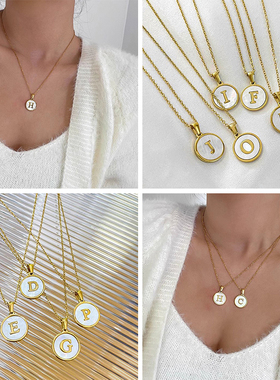 字母项链钛钢圆形ins风