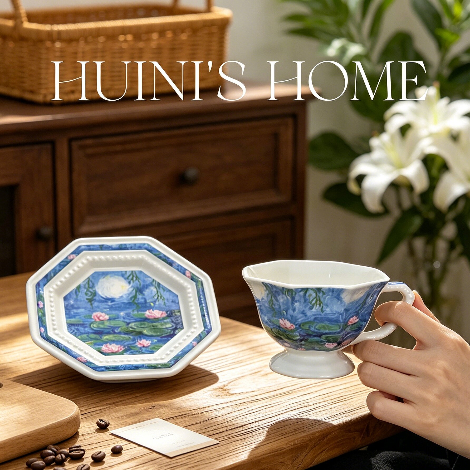 欧式复古陶瓷八角咖啡杯碟套装