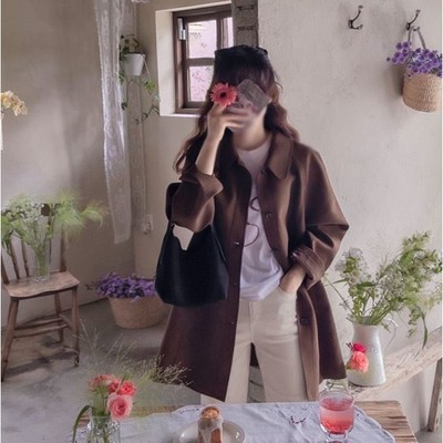 秋季新款韩国代购简约流行时尚舒适纯色显瘦百搭中长款毛费心外套