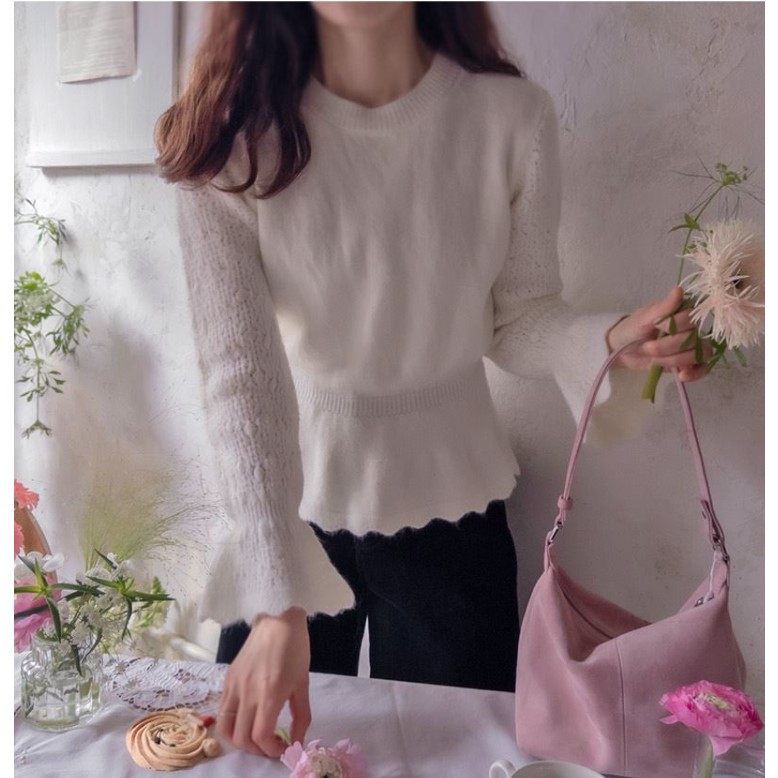 My girl冬季新款韩国代购流行简单百搭甜美淑女收腰套头针织衫