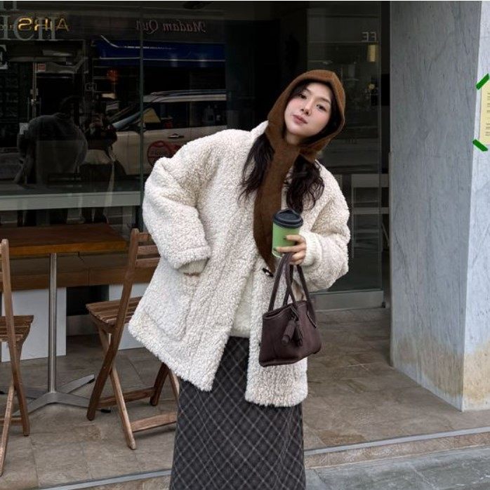 冬季新款韩国代购流行时尚简单百搭纯色休闲风舒适保暖中长款外套